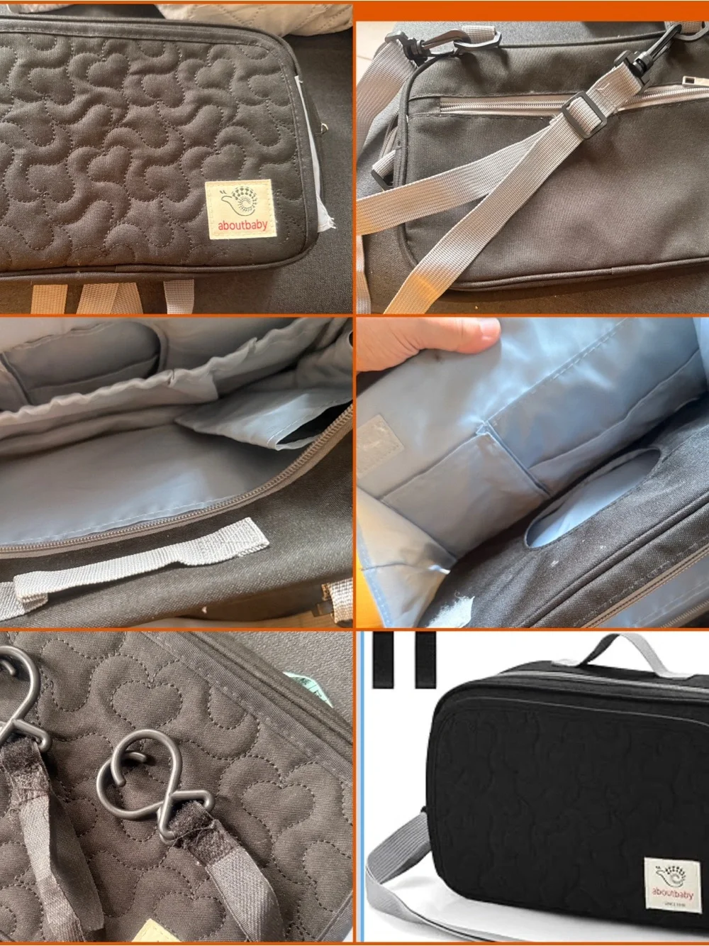 Quilted Diaper Bag with Multiple Interior Pockets - black